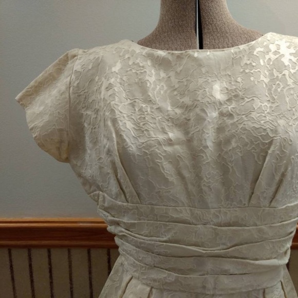 Vintage 50s Cocktail Dress 36" Bust Cream "A Lawrence Original" Jacquard - Picture 3 of 15